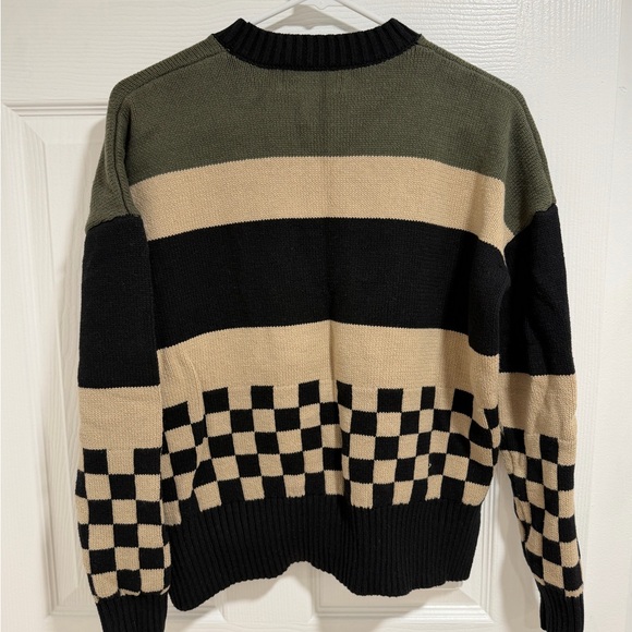 Beach Riot Olive, Cream & Black Checkerboard Crewneck Sweater - Picture 3 of 3